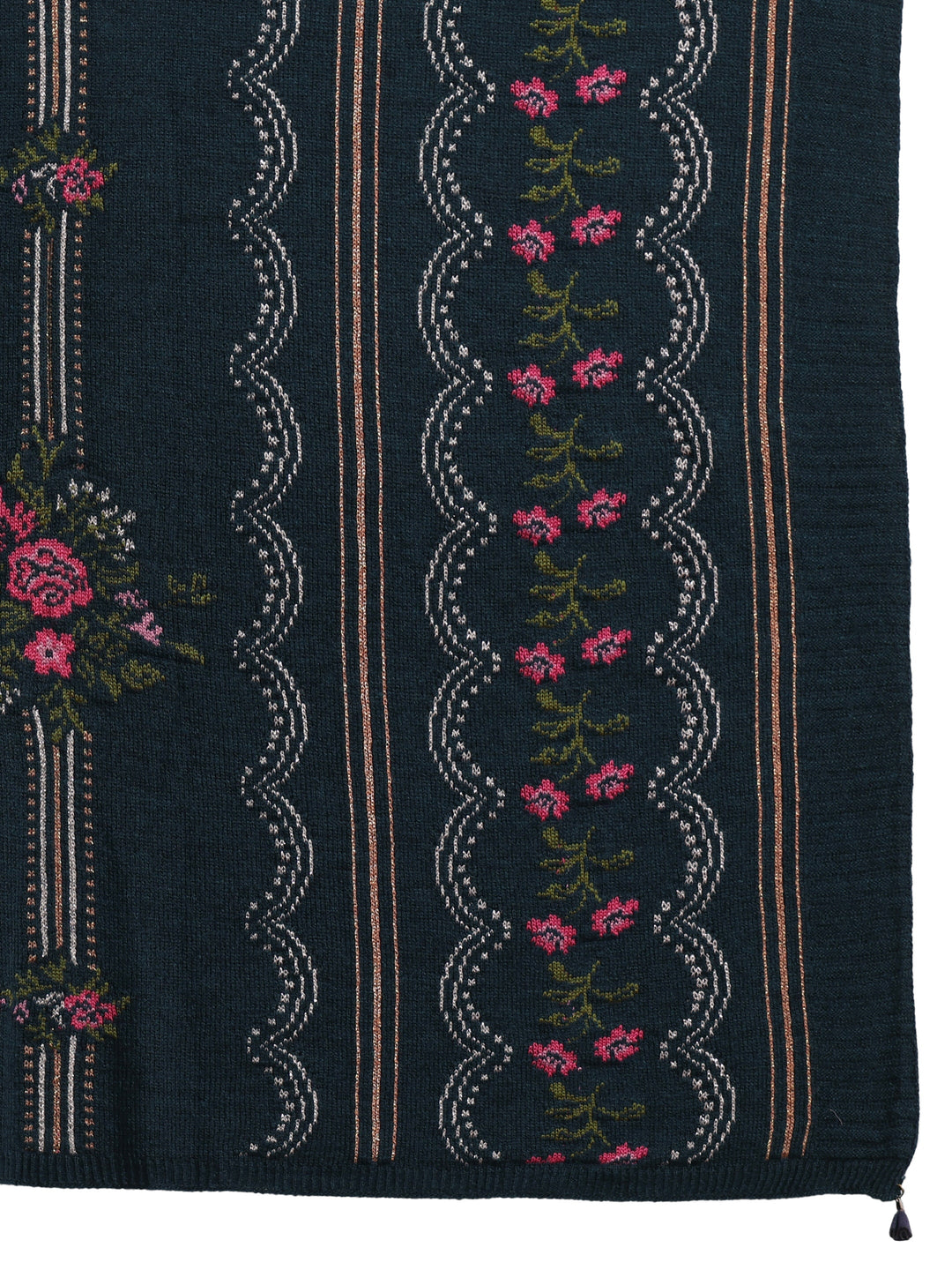 Libas Teal Blue Floral Knitted Acrylic Wrap Shawl
