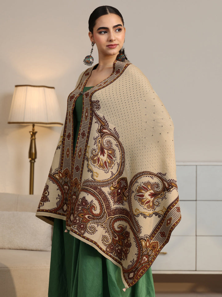 Libas Beige Knitted Acrylic Wrap Shawl
