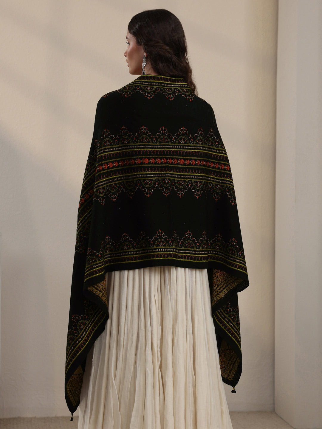 Libas Black Ethnic Knitted Acrylic Wrap Shawl
