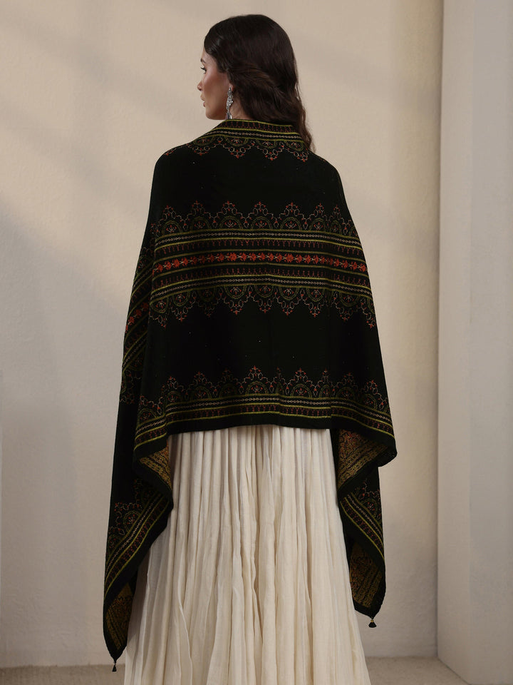 Libas Black Ethnic Knitted Acrylic Wrap Shawl