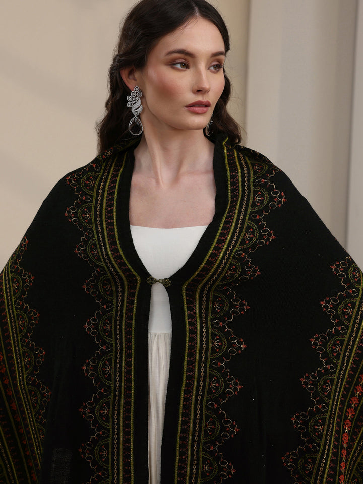 Libas Black Ethnic Knitted Acrylic Wrap Shawl