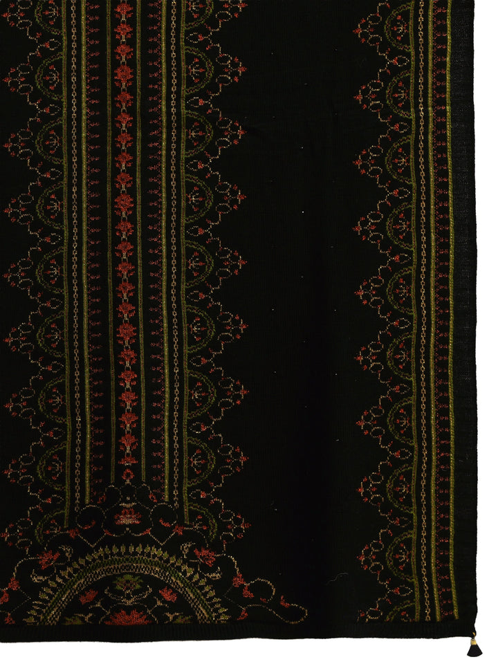 Libas Black Ethnic Knitted Acrylic Wrap Shawl