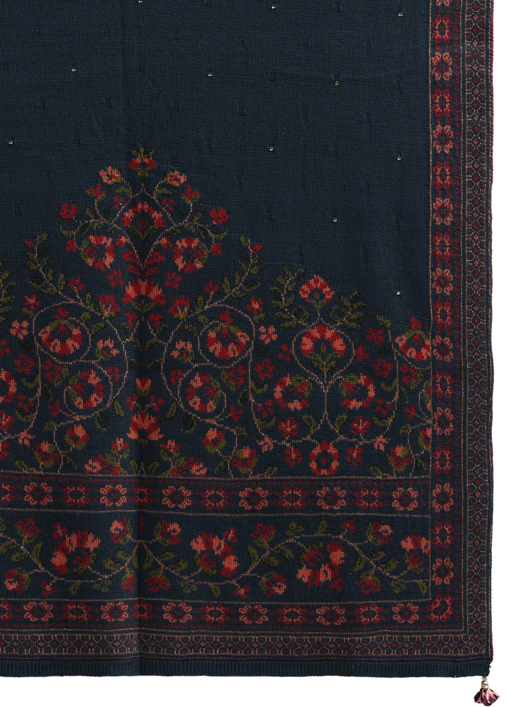 Libas Deep Teal Blue Floral Knitted Acrylic Wrap Shawl