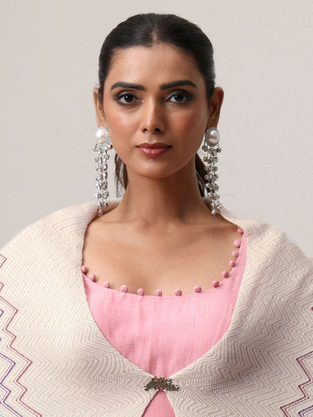 Libas Beige Chevron Knitted Acrylic Wrap Shawl