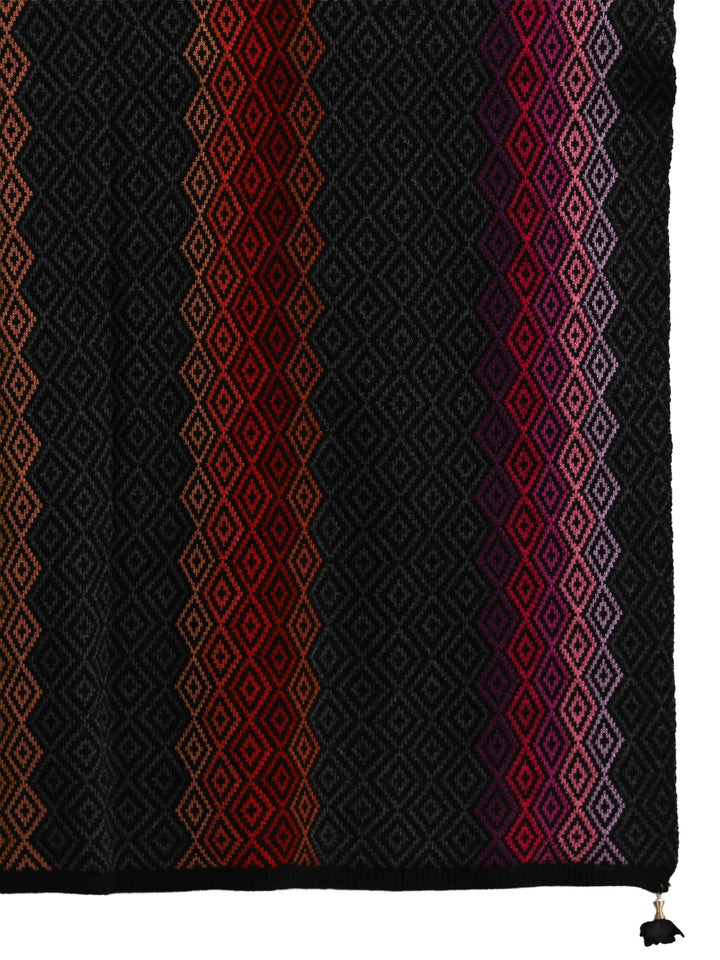 Libas Black Geometric Knitted Acrylic Wrap Shawl
