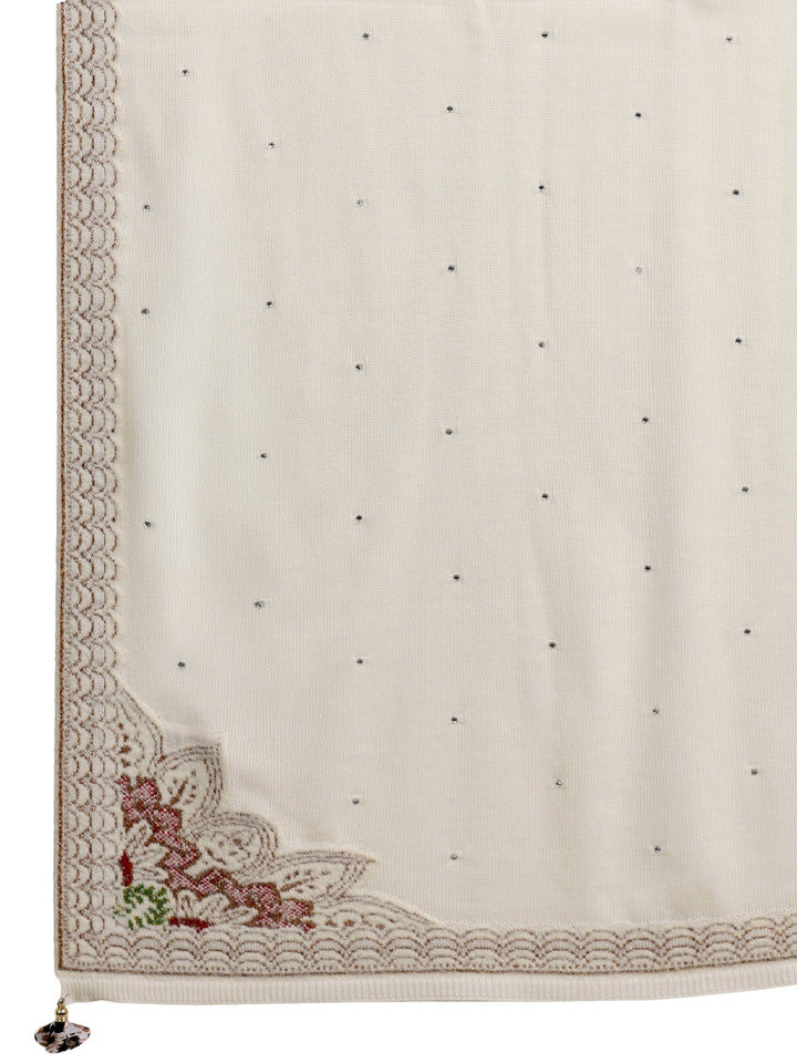 Libas White Floral Knitted Acrylic Wrap Shawl