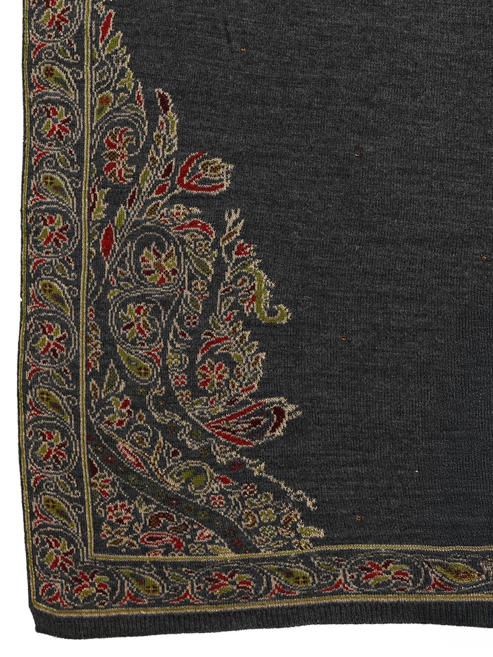 Libas Dark Grey Floral Knitted Acrylic Wrap Shawl