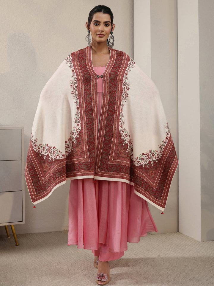 Libas White Ethnic Knitted Acrylic Wrap Shawl