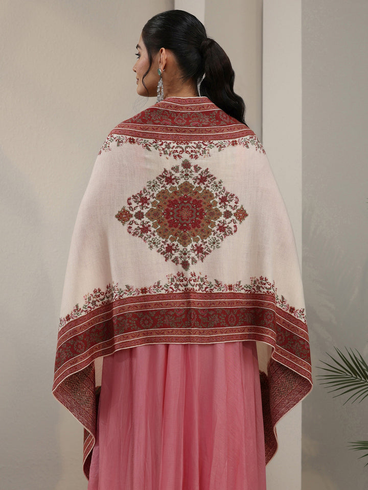 Libas White Ethnic Knitted Acrylic Wrap Shawl