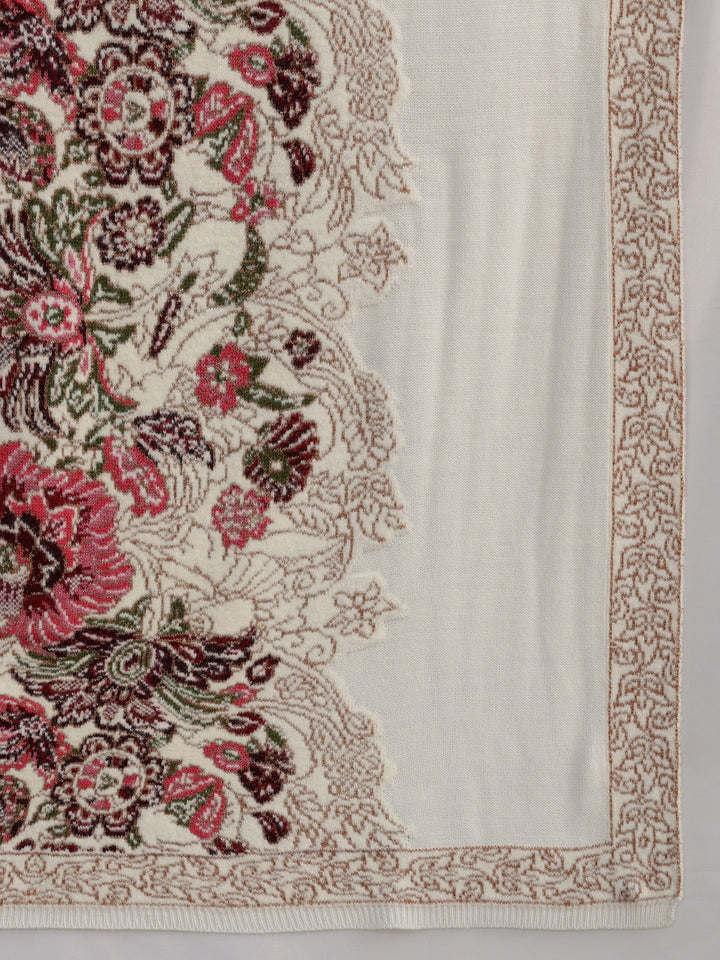 Libas Off White Floral Knitted Acrylic Shawl