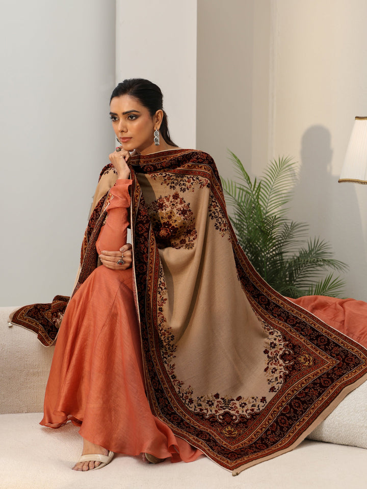 Libas Beige Ethnic Knitted Acrylic Wrap Shawl