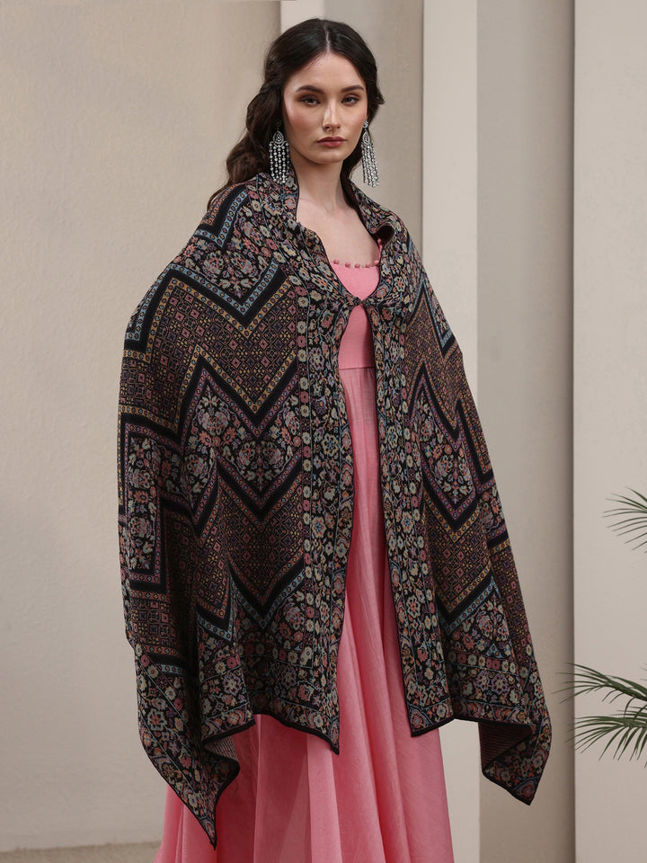 Libas Black Ethnic Knitted Acrylic Wrap Shawl