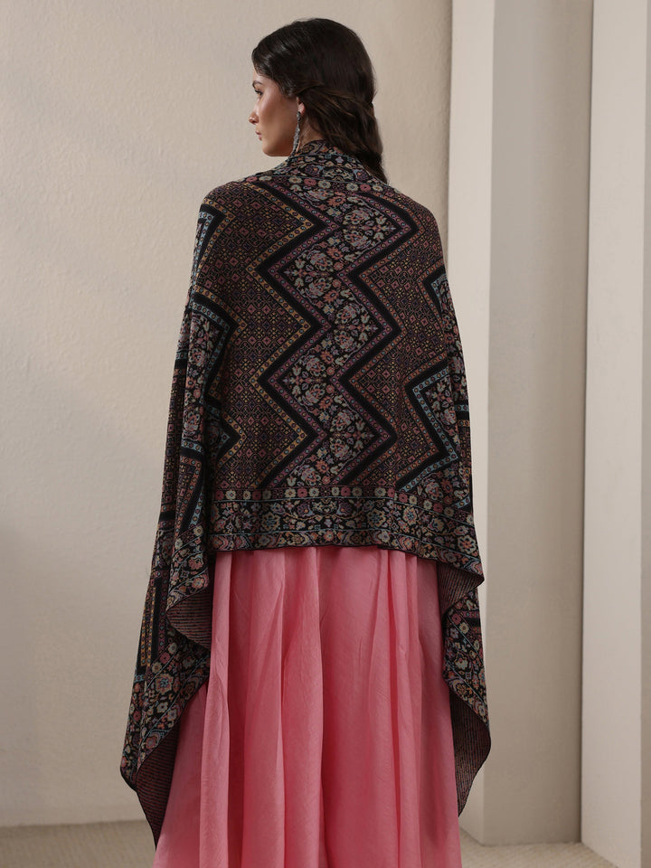 Libas Black Ethnic Knitted Acrylic Wrap Shawl