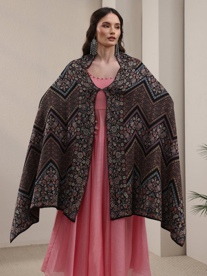 Libas Black Ethnic Knitted Acrylic Wrap Shawl