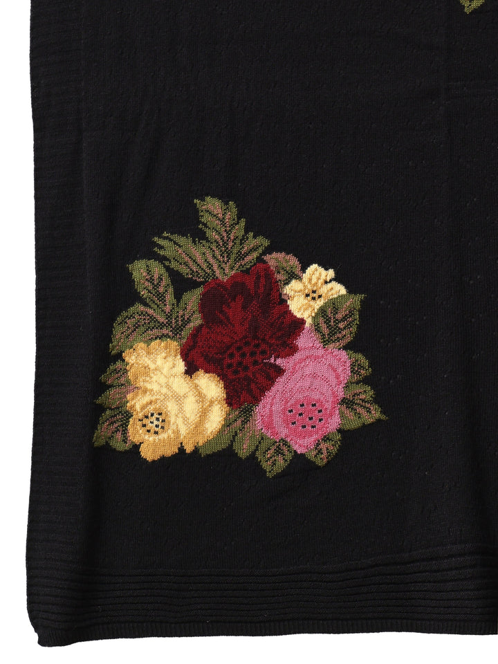 Libas Black Floral Knitted Acrylic Shawl