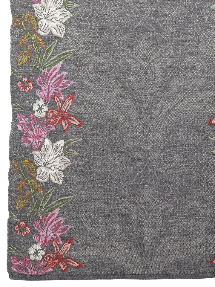 Grey Woven Design Wool Women'S Shawl