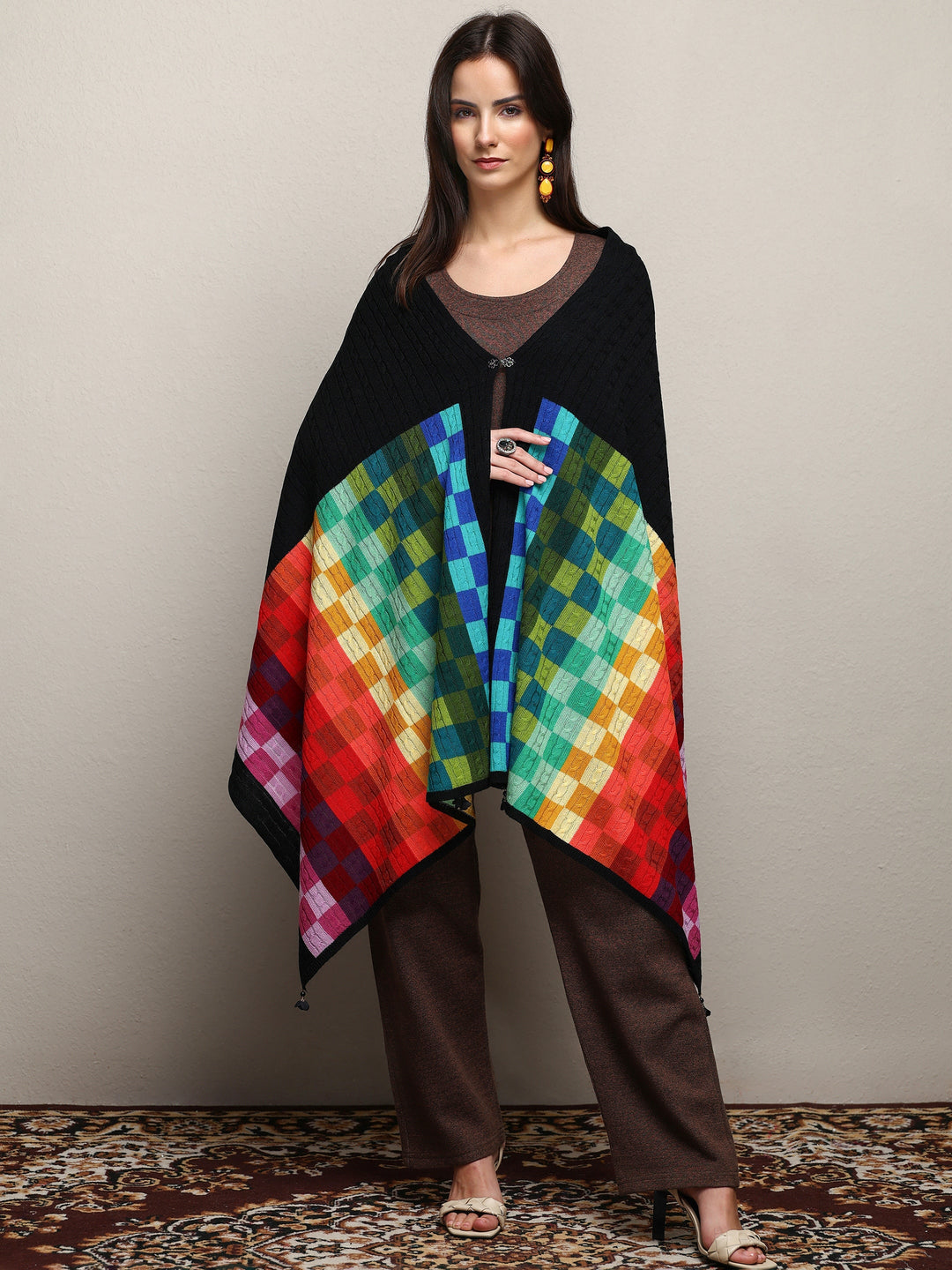 Multi Woven Design Wool Wrap Shawl 