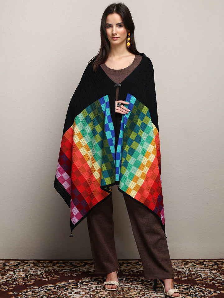 Multi Woven Design Wool Wrap Shawl 
