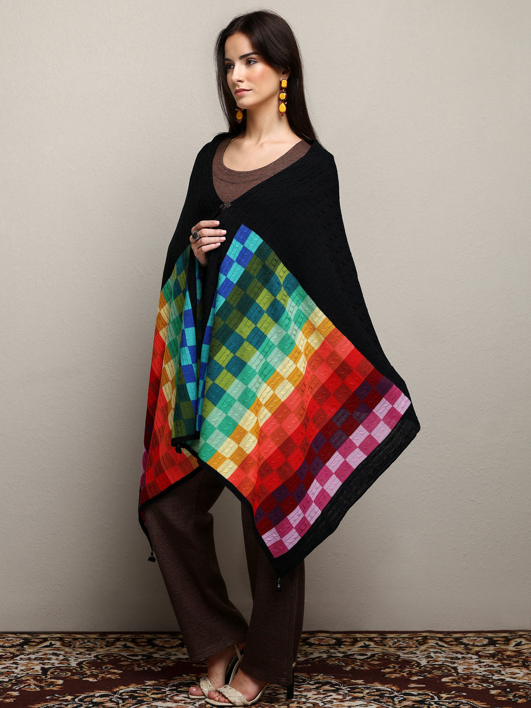 Multi Woven Design Wool Wrap Shawl 