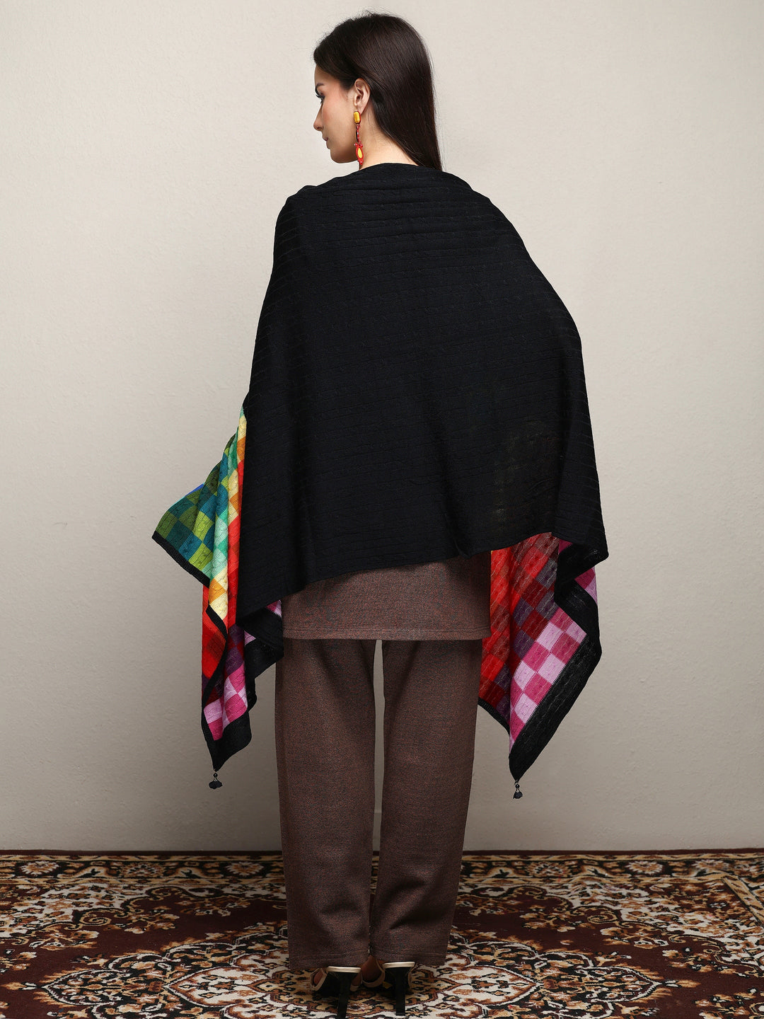 Multi Woven Design Wool Wrap Shawl 