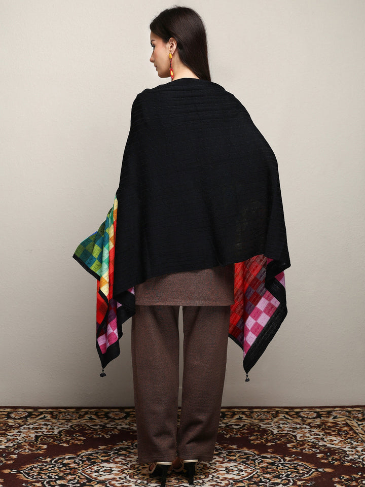 Multi Woven Design Wool Wrap Shawl 
