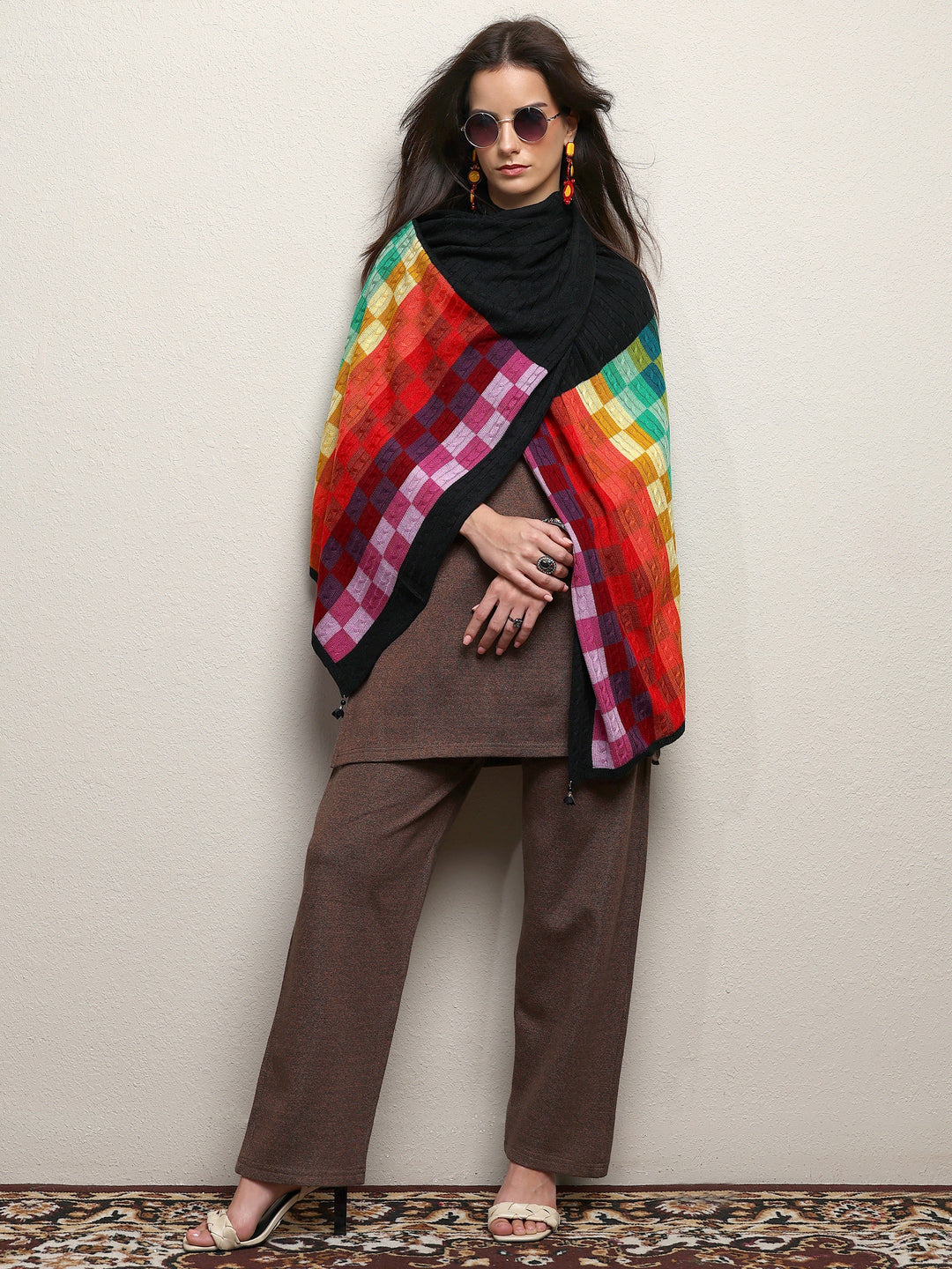 Multi Woven Design Wool Wrap Shawl 