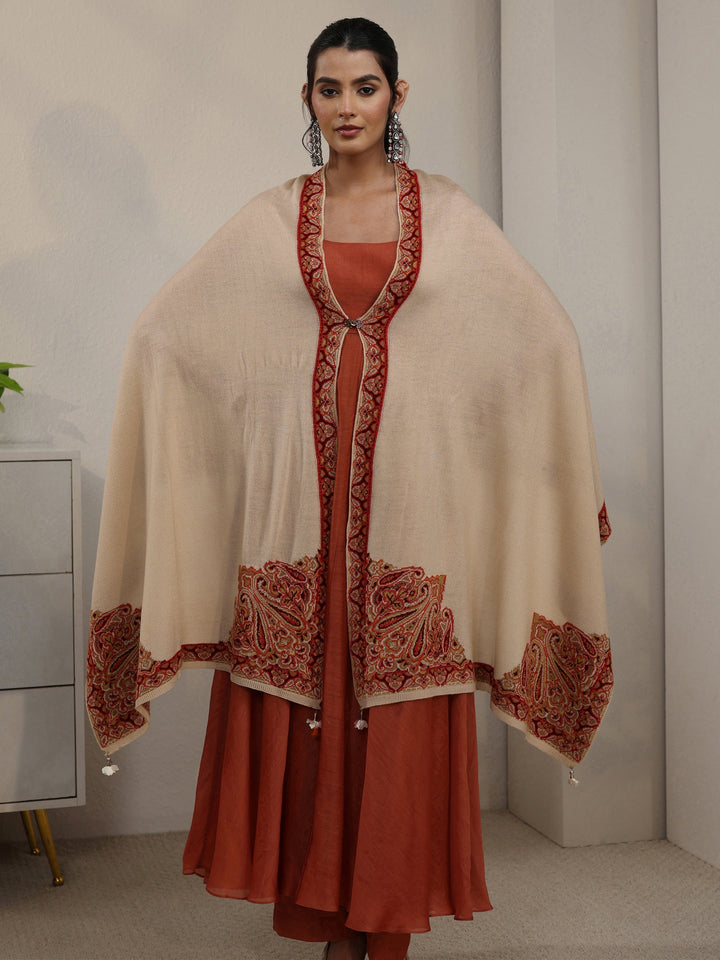 Libas Beige Paisley Knitted Acrylic Wrap Shawl