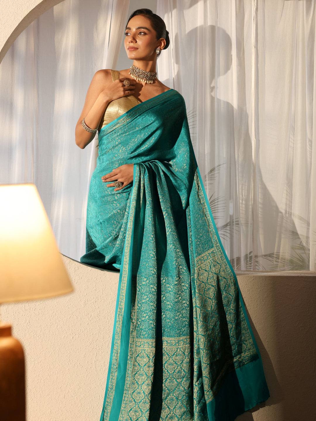 Teal Green Banarasi Silk Blend Saree