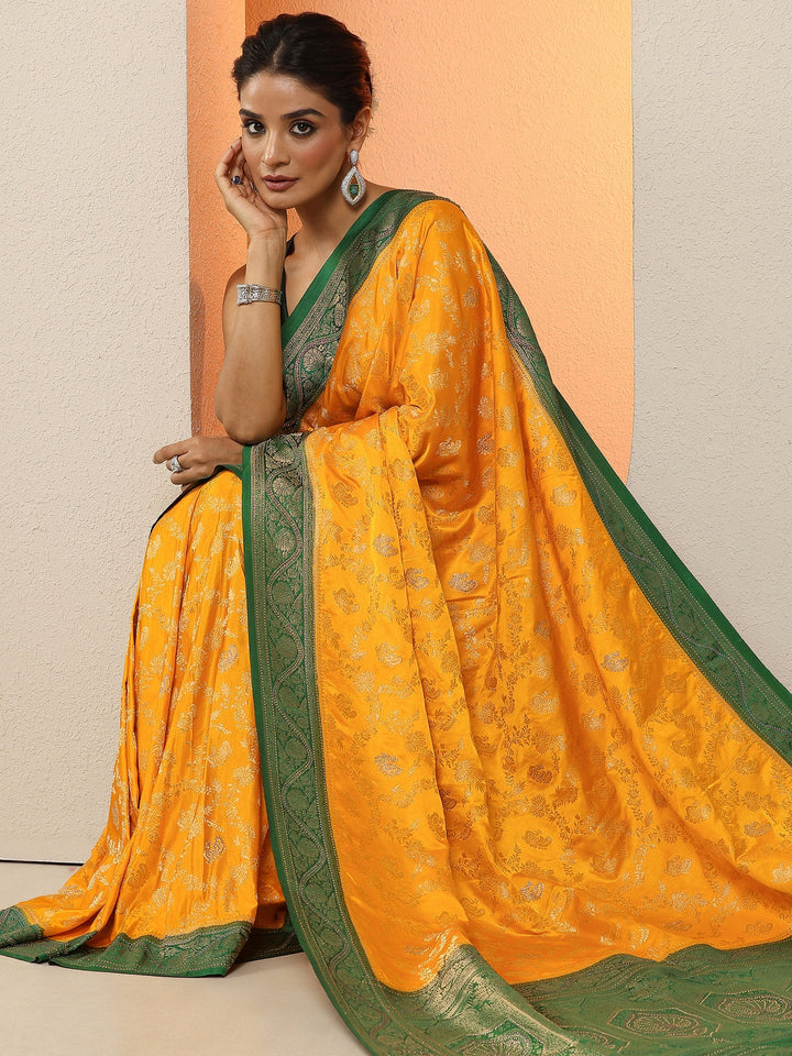Yellow  Woven Design Silk Blend Sarees With Unstitched Blouse Piece