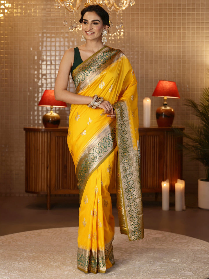 Libas Yellow Banarasi Silk Blend Saree