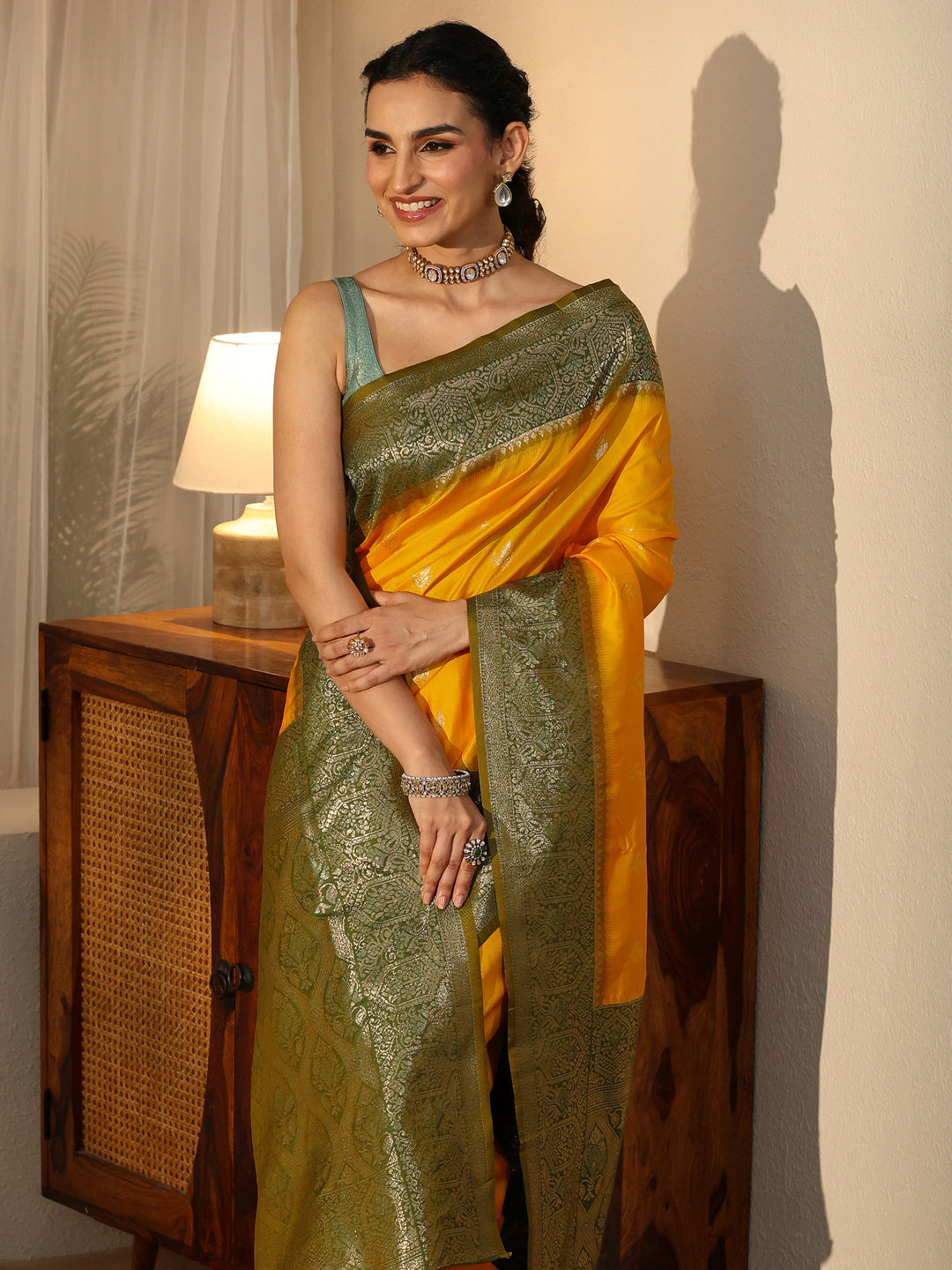 Libas Yellow Banarasi Silk Blend Saree