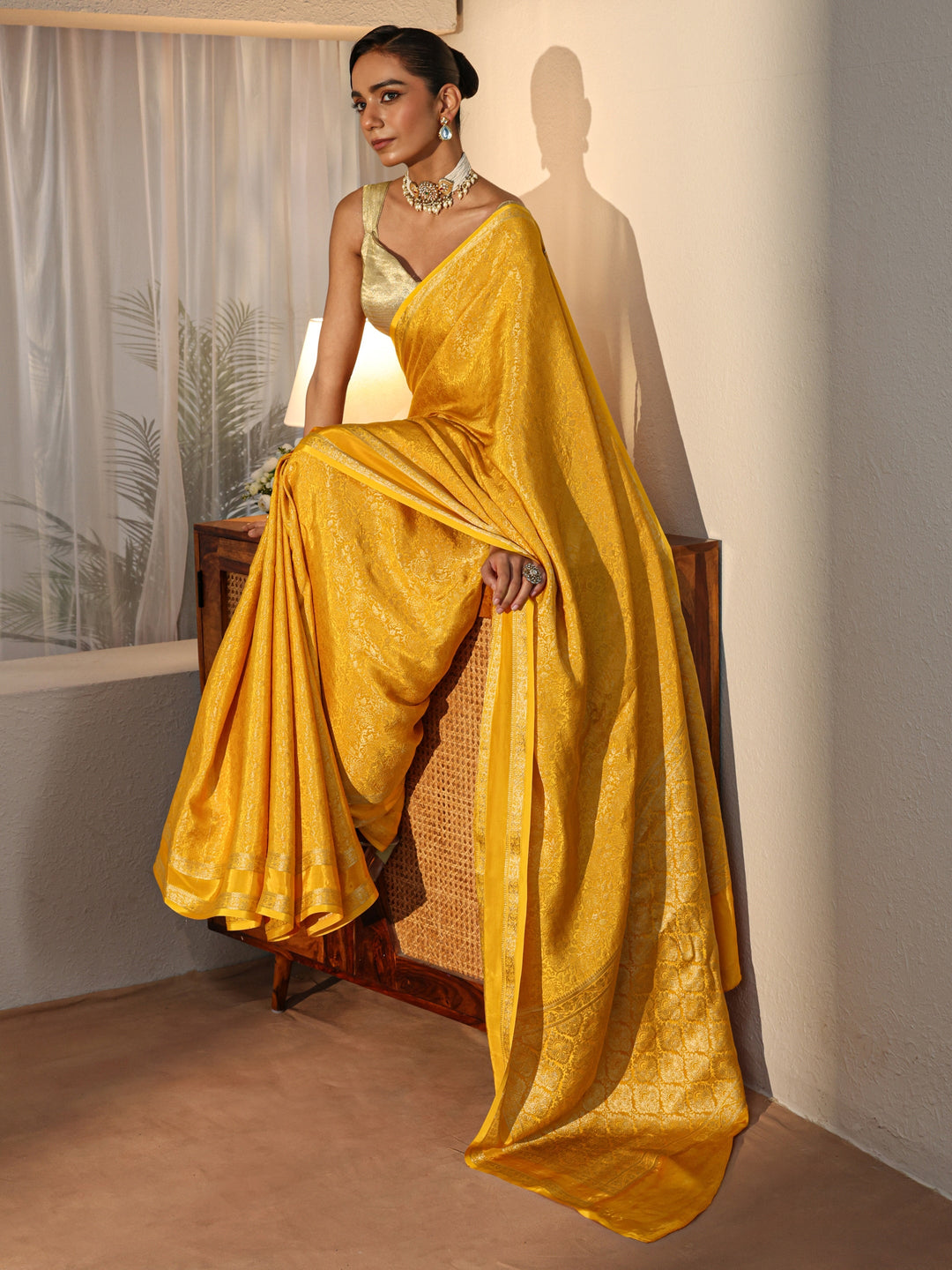 Yellow Banarasi Silk Blend Saree