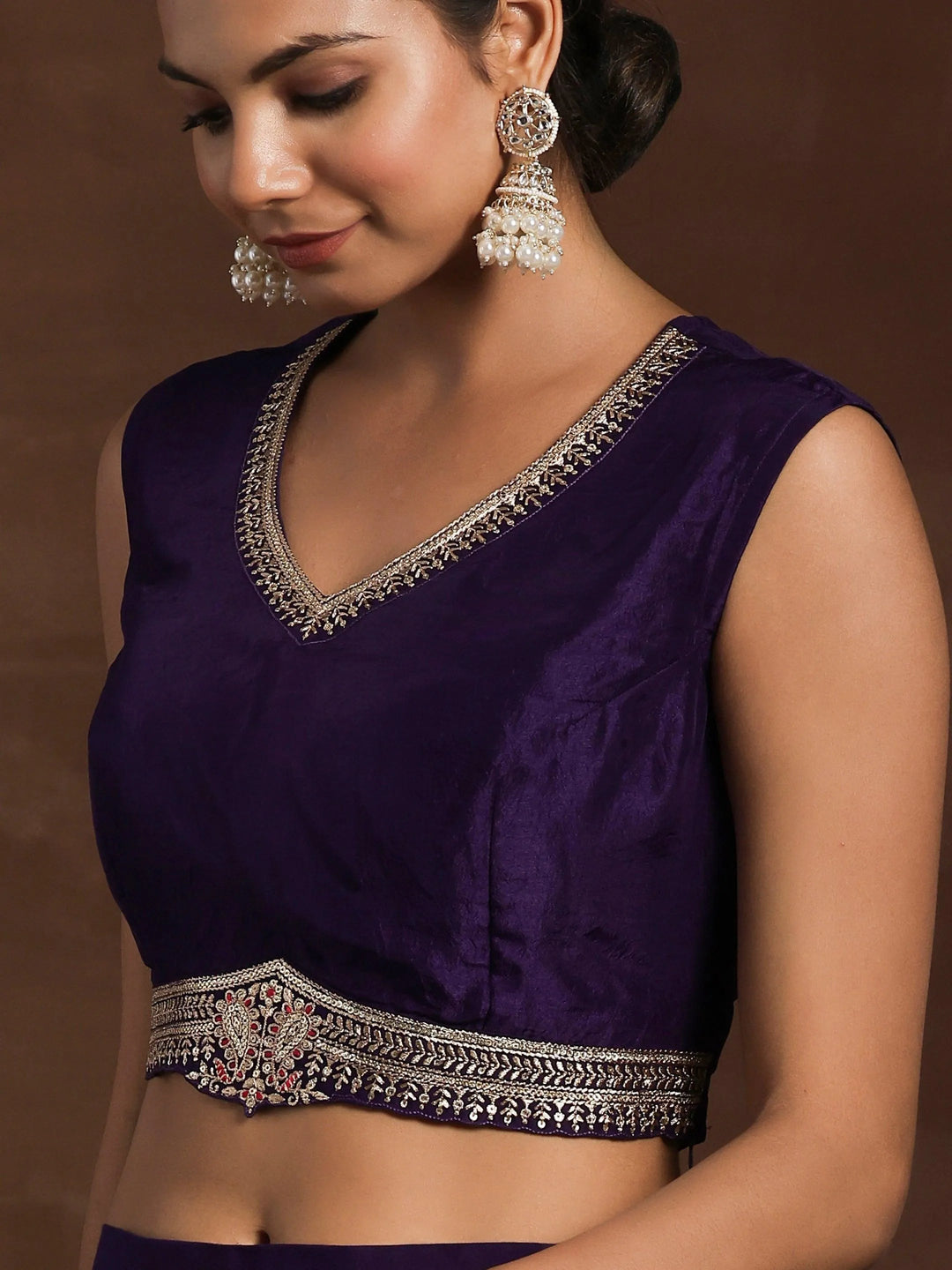 Purple Printed Silk Blend Co-Ords