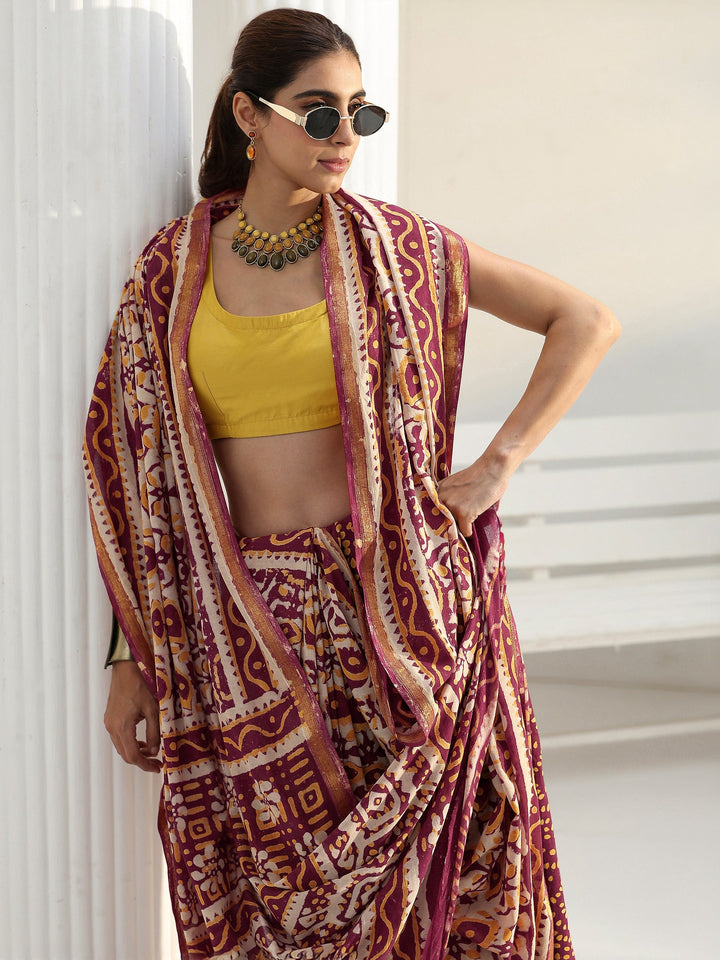 Beige Bagru Print Cotton Saree