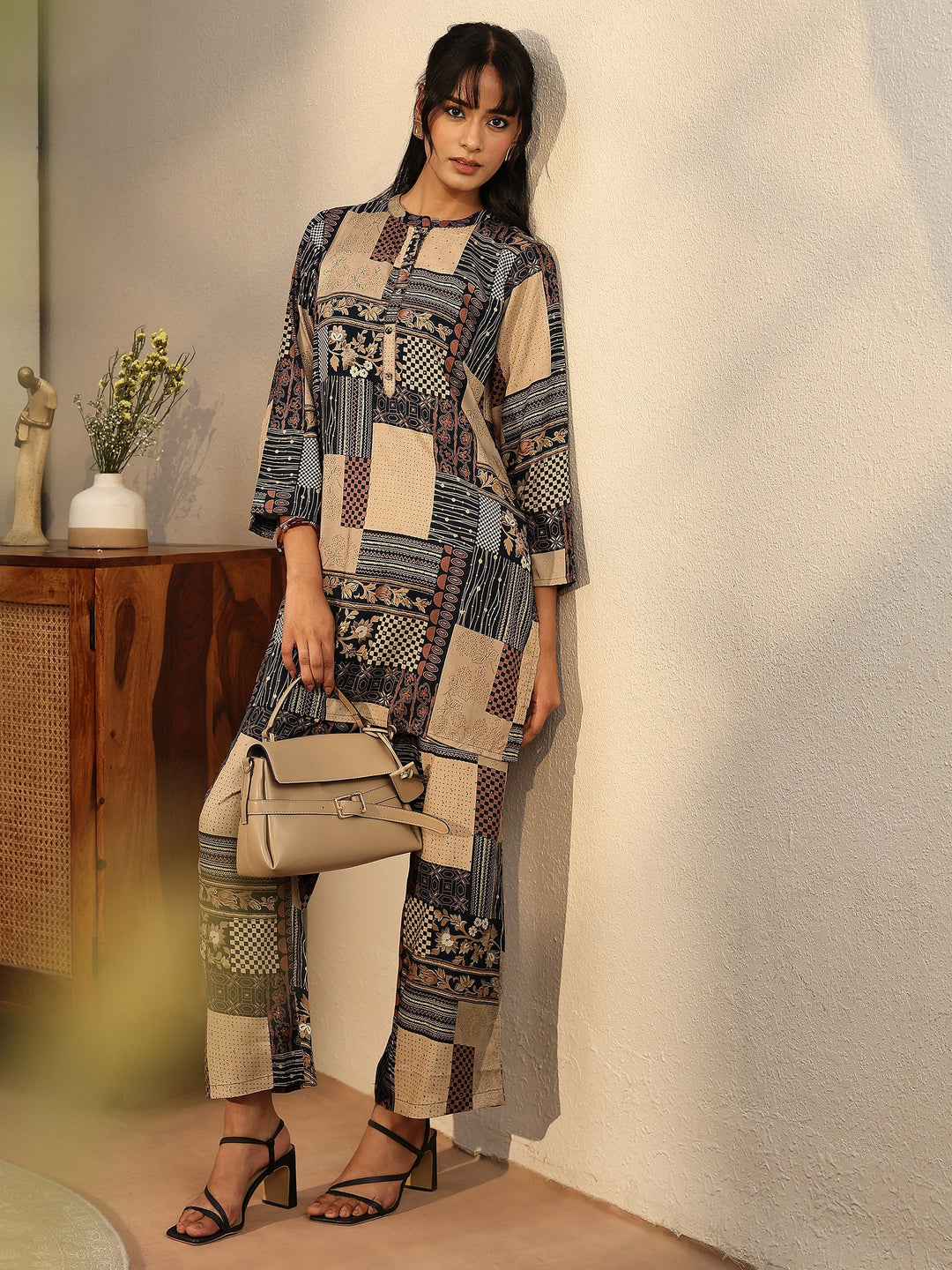 Beige Multi Printed Rayon Co-Ord Set