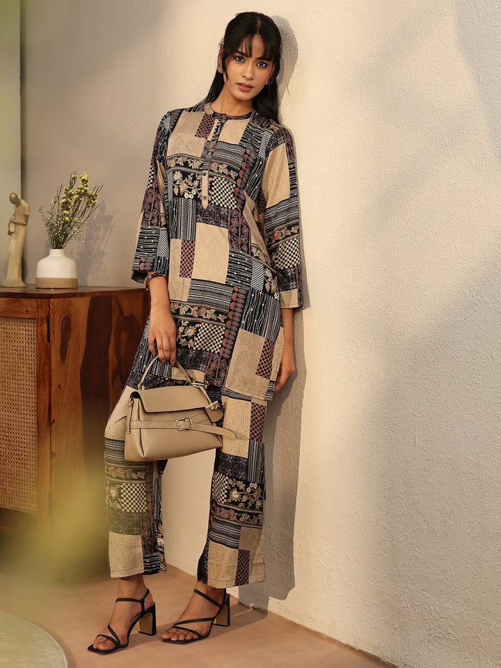 Beige Multi Printed Rayon Co-Ord Set
