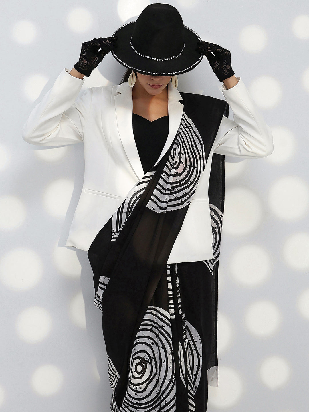 Black Abstract Printed Cotton Saree