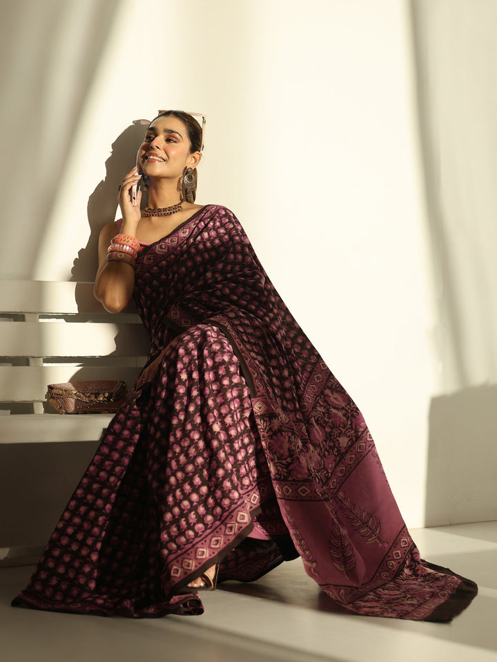 Black Dabu Print Cotton Saree