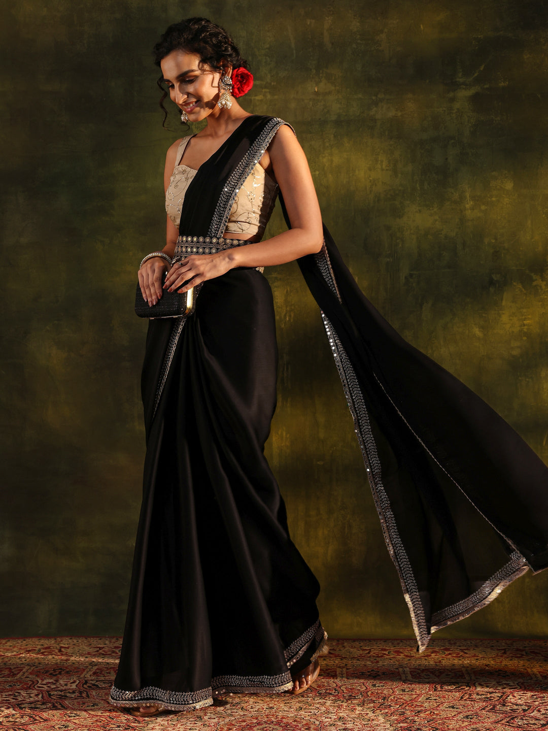 Buy Black Embellished Silk Blend Saree With Unstitched Blouse Piece Online in Malaysia at $88.00 | Libas Buy Black Embellished Silk Blend Saree With Unstitched Blouse Piece Online in Malaysia at $88.00 | Libas
