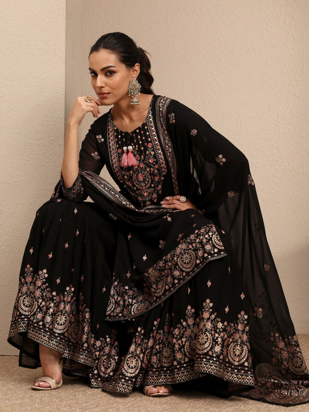 party wear sharara dress Ivory Crepe Georgette Party Wear Sharara Suit