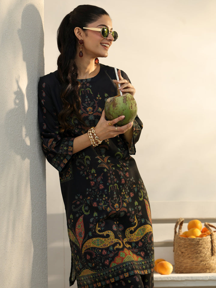 Black Ethnic Printed Cotton Blend Co-Ord Set