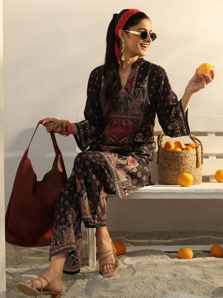 Black Ethnic Printed Cotton Blend Co-Ord Set
