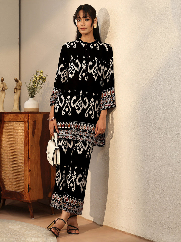 Black Ethnic Printed Rayon Co-Ord Set