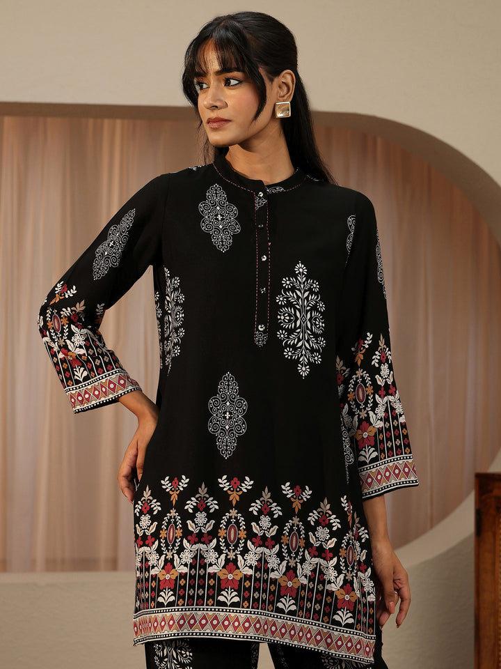 Black Floral Printed Rayon Co-Ord Set