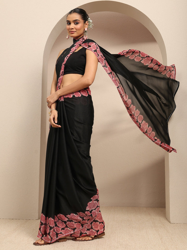 Black Ombre Solid Silk Blend Saree With Unstitched Blouse Piece