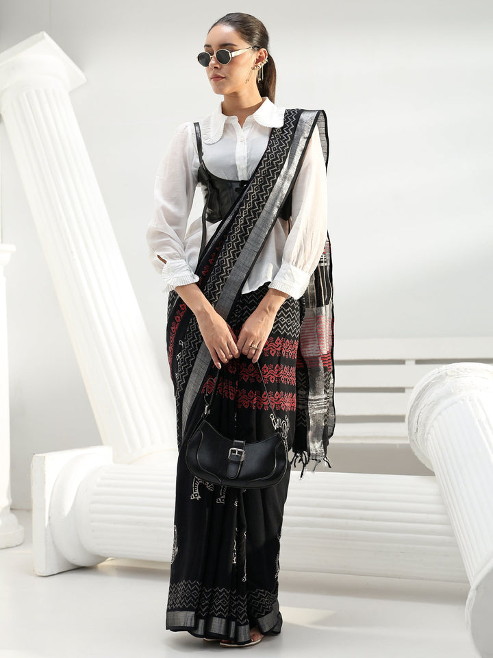 Black Printed Cotton saree