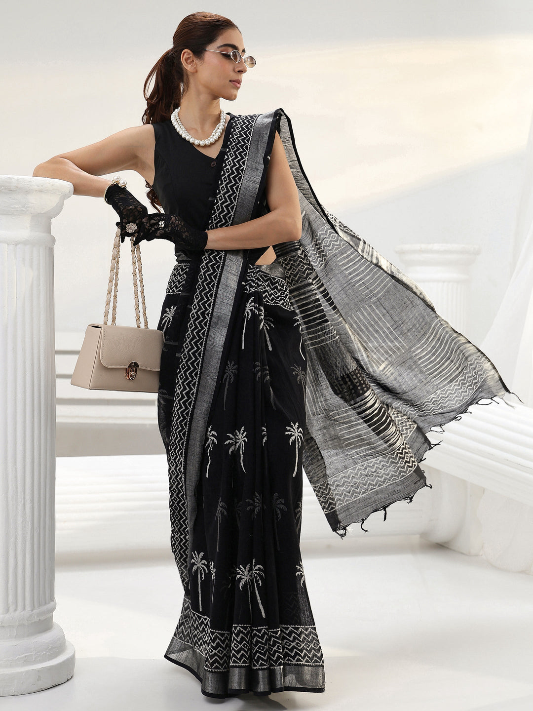 Black Printed Cotton saree