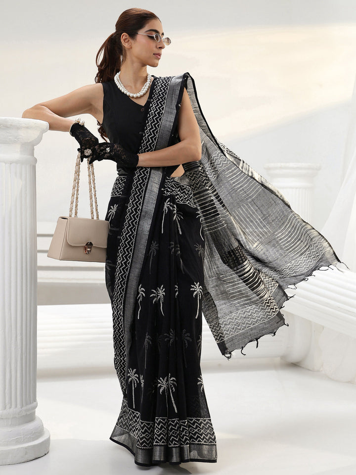 Black Printed Cotton saree