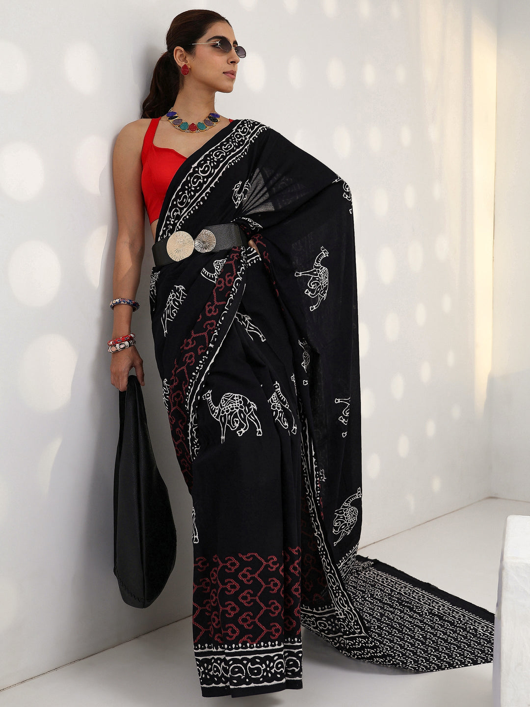 Black Printed Cotton saree