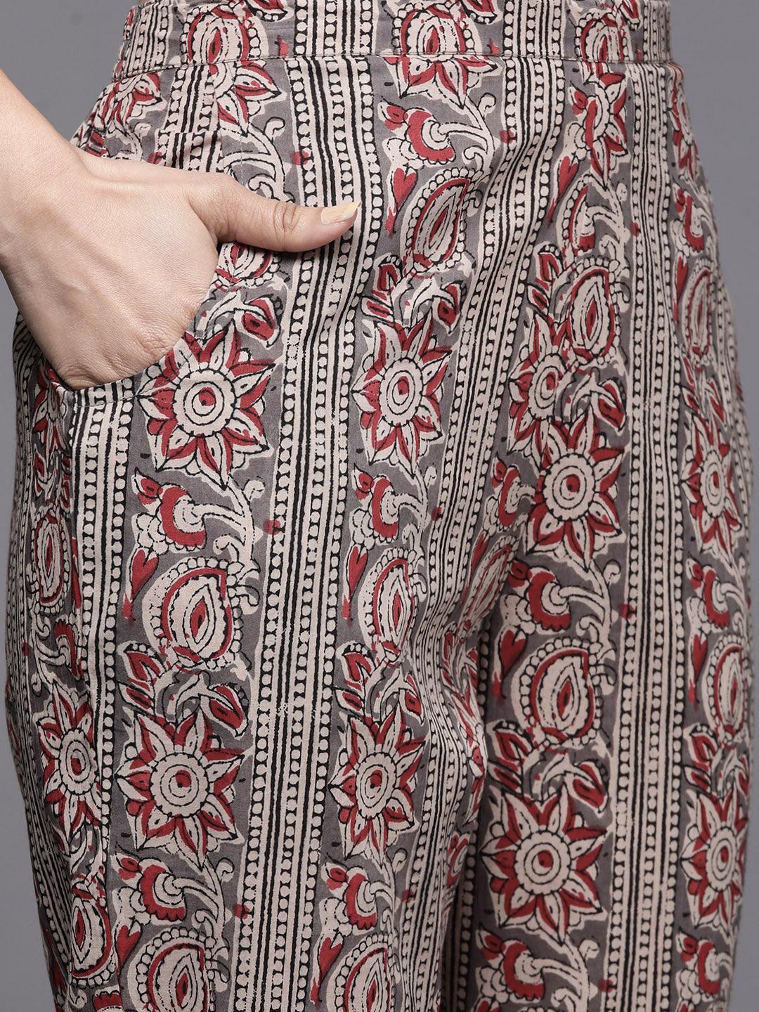 Black Printed Cotton Straight Kurta With Trousers & Dupatta - ShopLibas 